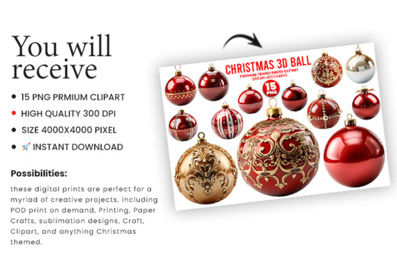 3d Christmas Ball Clipart Free PNG Bundle