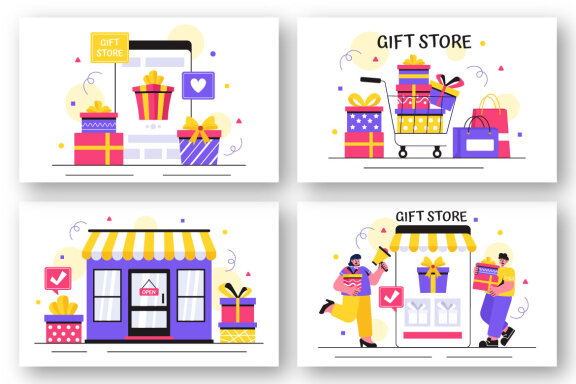 11 Gifts Store FREE Vector Illustrations
