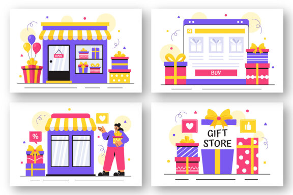 11 Gifts Store FREE Vector Illustrations