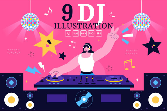 9 Nightlife Club DJ Vector Illustration