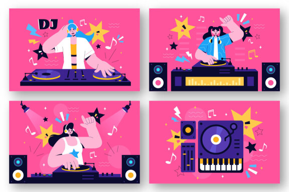9 Nightlife Club DJ Vector Illustration