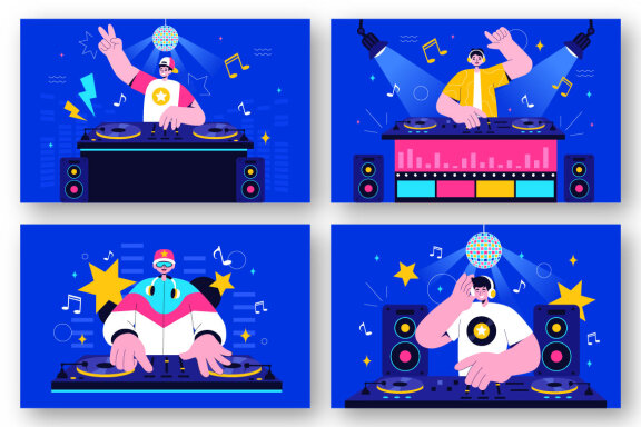9 Nightlife Club DJ Vector Illustration