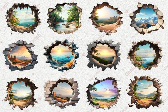 Landscapes 3D Hole Clipart Bundle