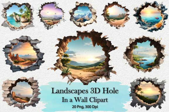 Landscapes 3D Hole Clipart Bundle