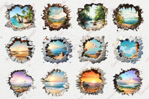 Landscapes 3D Hole Clipart Bundle