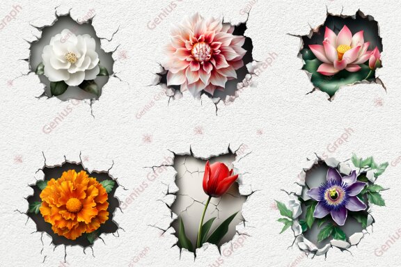 Flower 3D Hole Clipart Bundle