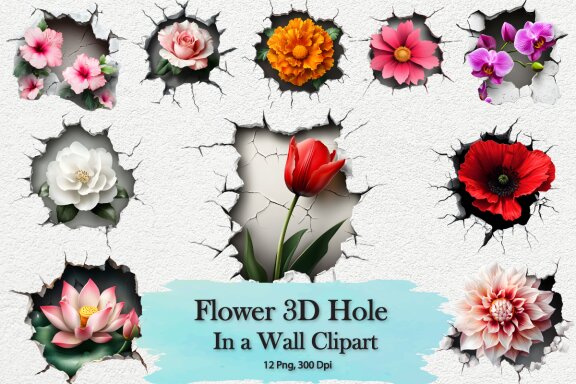 Flower 3D Hole Clipart Bundle