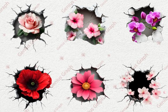 Flower 3D Hole Clipart Bundle