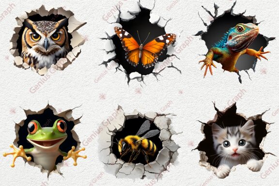 Animal 3D Hole Clipart Bundle