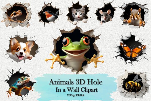 Animal 3D Hole Clipart Bundle