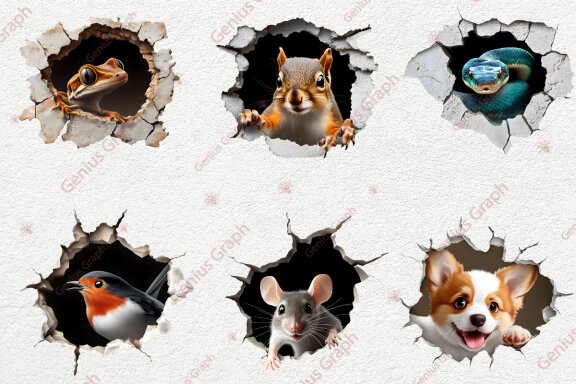 Animal 3D Hole Clipart Bundle