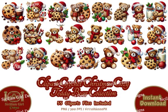 55 Clipart - Christmas Cozy Teddy Bear Vol.3