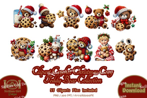55 Clipart - Christmas Cozy Teddy Bear Vol.3