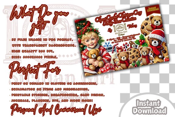 55 Clipart - Christmas Cozy Teddy Bear Vol.3