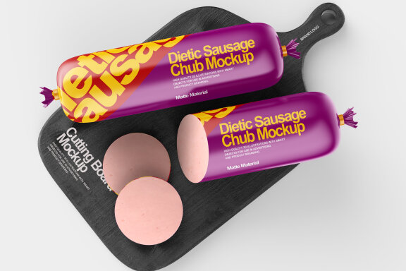 Chicken Sausage Chub On Cuttin Board Mockup