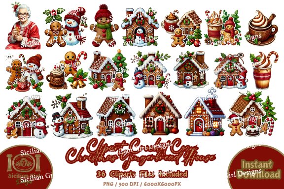36 Clipart - Cozy Christmas Gingerbread House Collection Vol.4 