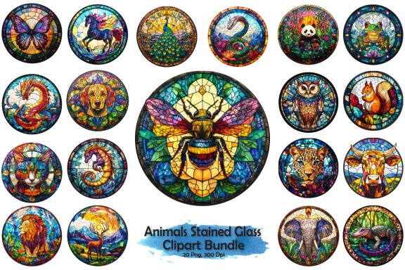 Animals Stained Glass Sublimation Bundle