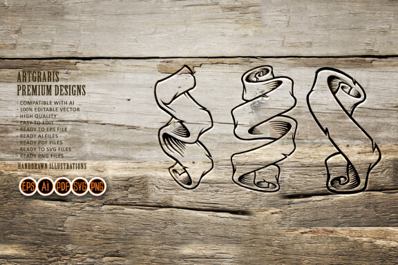 Silhouette Vintage set ribbon hand drawn