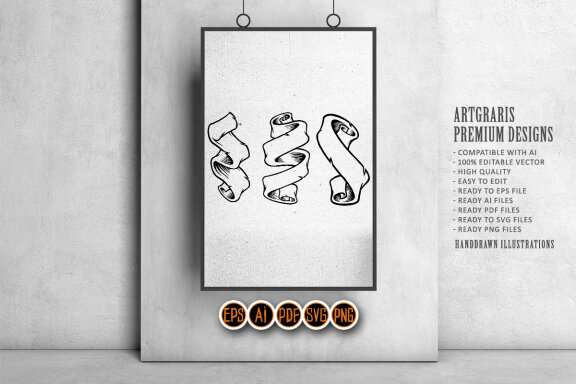 Silhouette Vintage set ribbon hand drawn