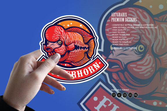 Flowerhorn fish esport logo mascot