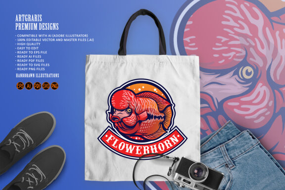 Flowerhorn fish esport logo mascot