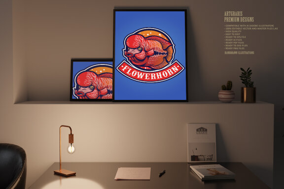 Flowerhorn fish esport logo mascot