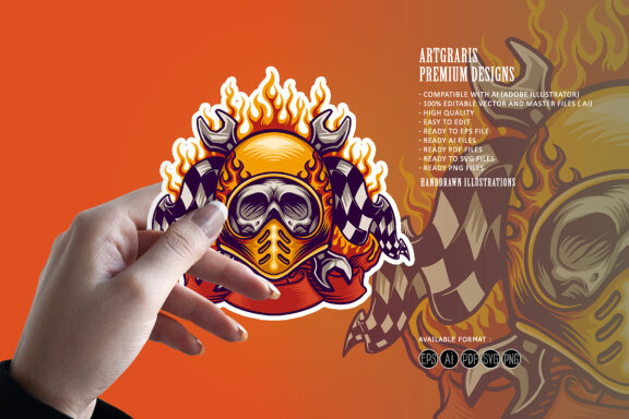 Skull bikers head logo mascot