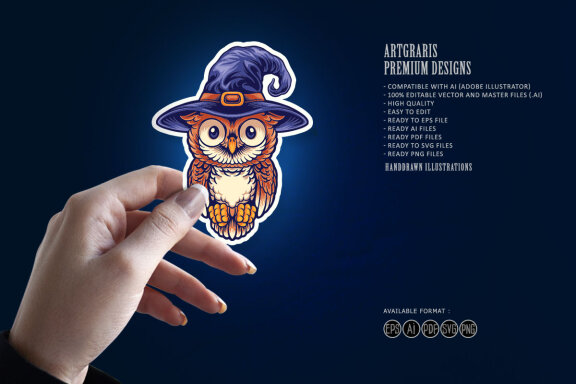 Owl Cute Wearing a Witch's Hat Mascot Illustrations