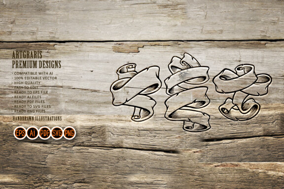 Set Ribbon Vintage Hand Drawn SVG