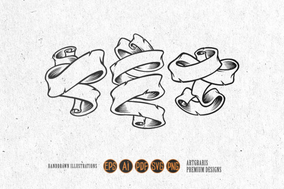 Set Ribbon Vintage Hand Drawn SVG