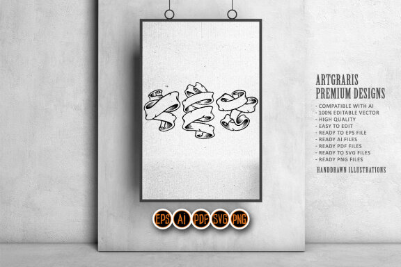Set Ribbon Vintage Hand Drawn SVG