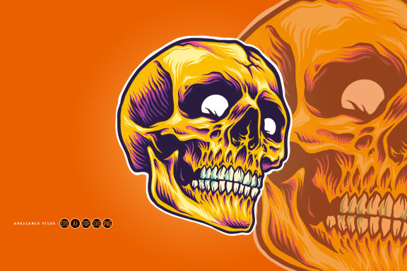 Cracked golden skull head psychedelic Illustrations