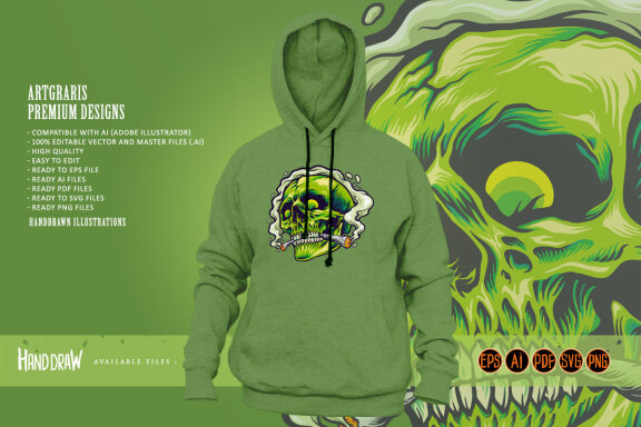 Green Skull Joint Smoking a Weed Marijuana
