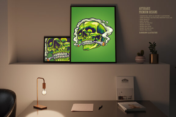 Green Skull Joint Smoking a Weed Marijuana