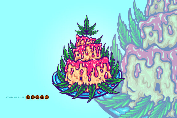 Stoner Birthday Cake with Cannabis Weed Leaf
