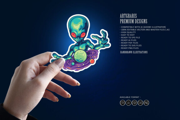 Spooky alien and his galaxy Illustrations