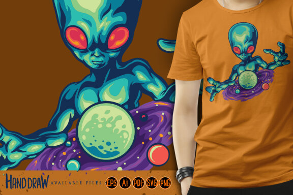 Spooky alien and his galaxy Illustrations