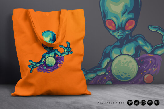 Spooky alien and his galaxy Illustrations