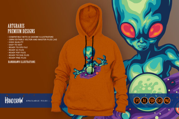 Spooky alien and his galaxy Illustrations
