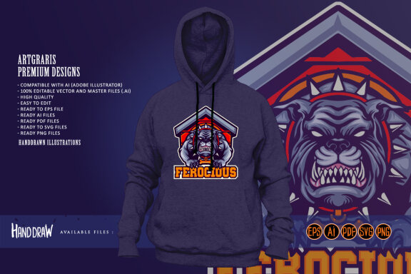 Angry Strong FEROCIOUS Dog Mascot Logo Cartoon
