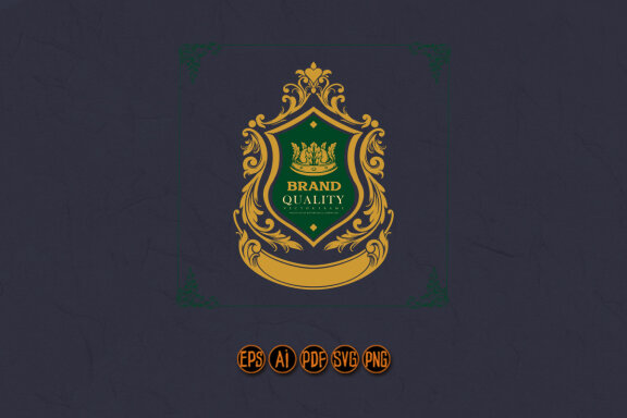 Golden Shield Royal Elegant Crown Logo Emblem