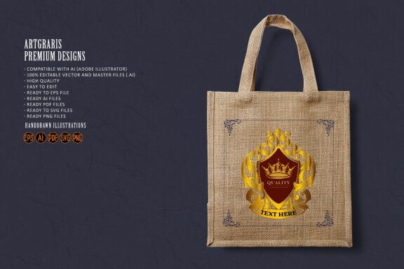 Luxury Shield Royal Logo Gold Crown Ornate Calligraphic