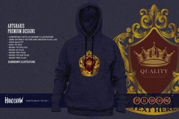 Luxury Shield Royal Logo Gold Crown Ornate Calligraphic