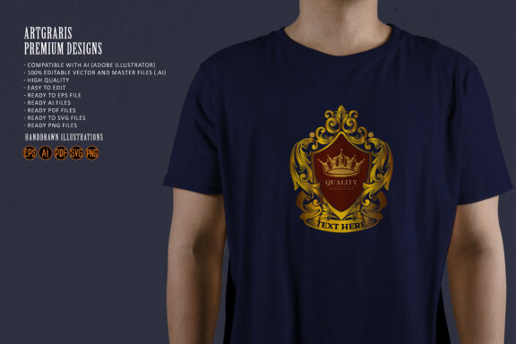 Luxury Shield Royal Logo Gold Crown Ornate Calligraphic