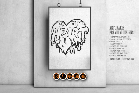 Valentine Text in heart melted Silhouette