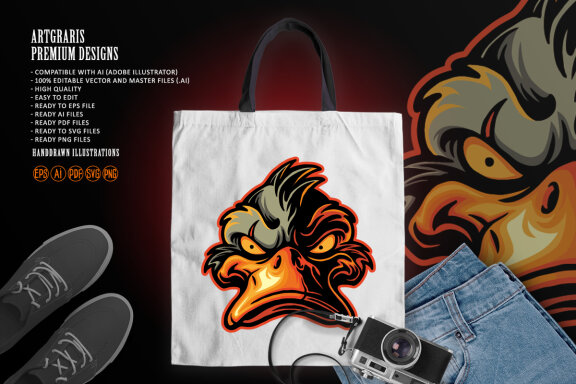 Angry bad duck face mascot cartoon