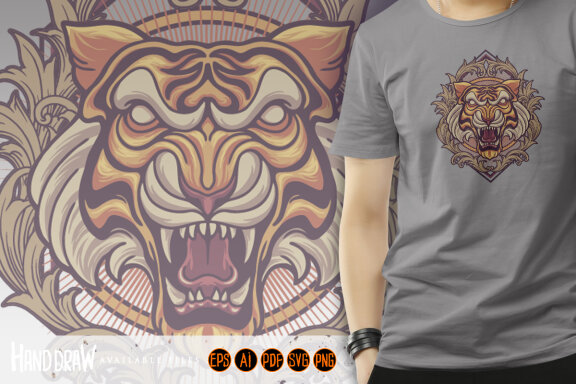 Angry Tiger Mascot Ornaments Frame