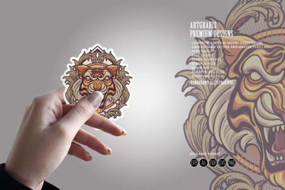 Angry Tiger Mascot Ornaments Frame