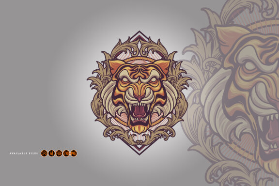 Angry Tiger Mascot Ornaments Frame