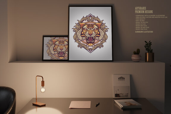 Angry Tiger Mascot Ornaments Frame